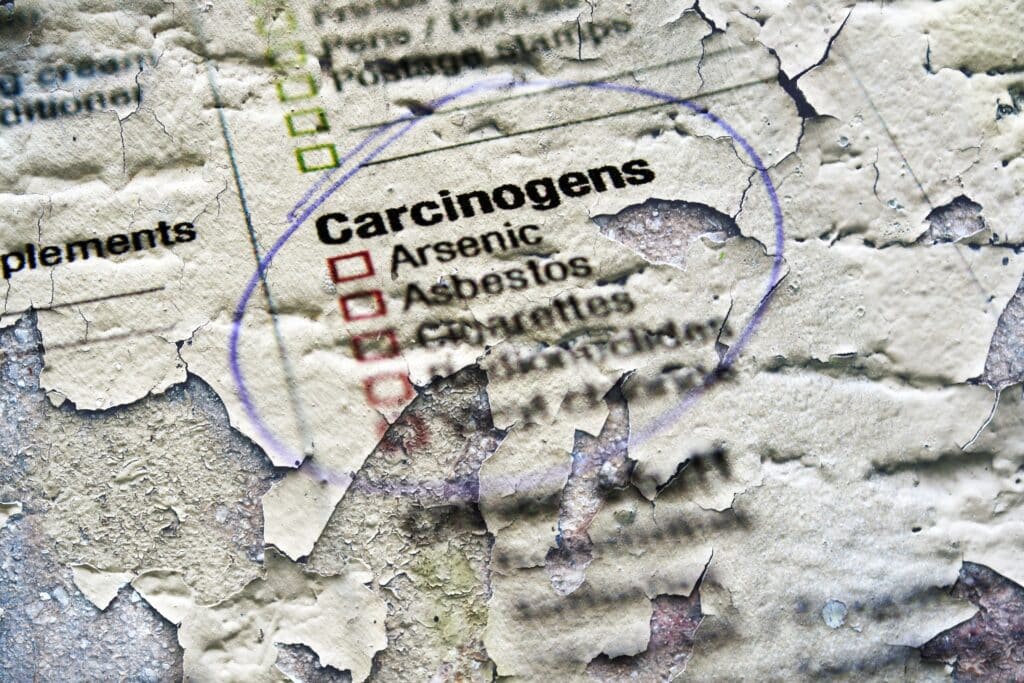 burned list of carcinogens substances. Avoid Asbestos